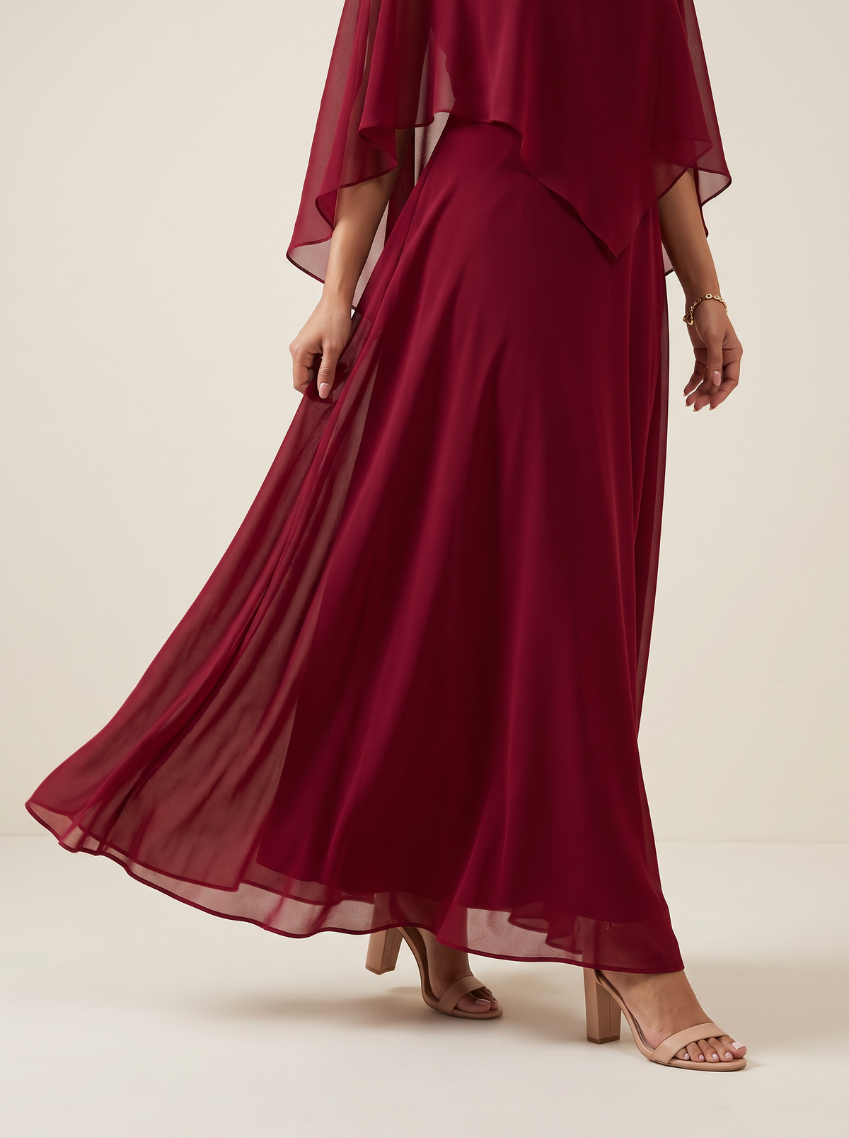 Saavi Maxi Dress – Maroon Cape Dress for Women