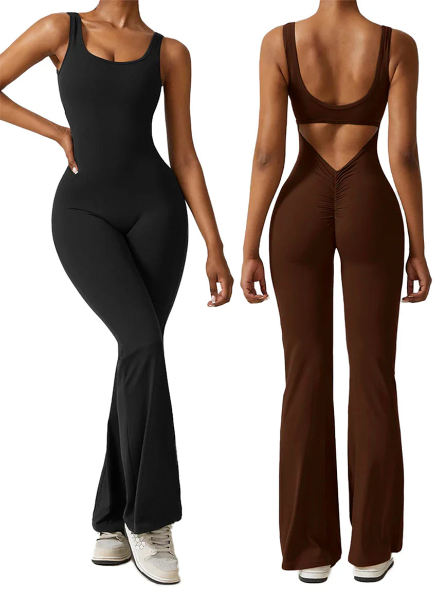 V Back Sleeveless Flare Jumpsuit