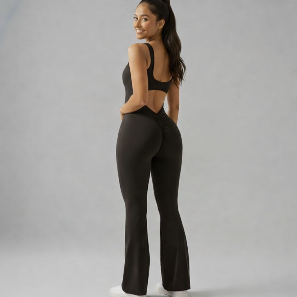 V Back Sleeveless Flare Jumpsuit
