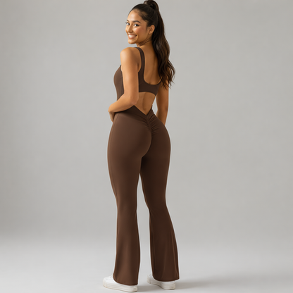 V Back Sleeveless Flare Jumpsuit