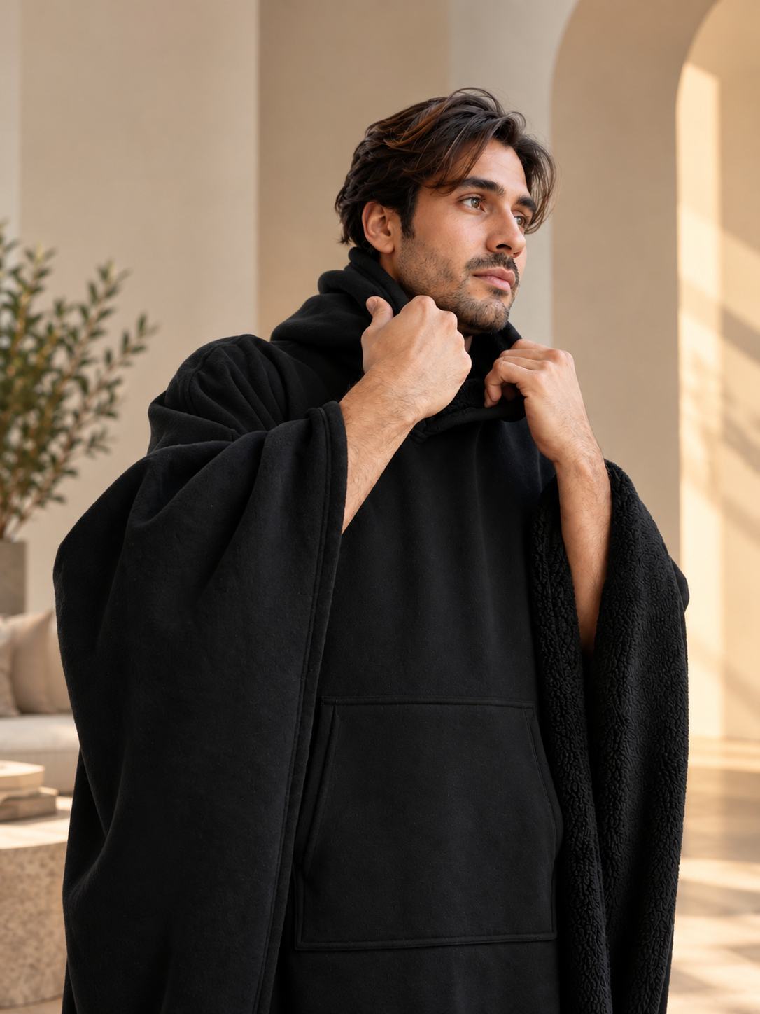 CloudHug Oversized Hooded Wearable Blanket – Black