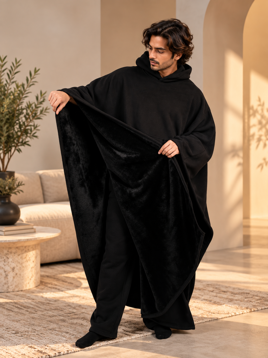 CloudHug Oversized Hooded Wearable Blanket – Black