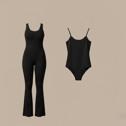 Cheekee V-Back Flared Jumpsuit + Free Contour Ultra Comfy Bodysuit | Sexy Backless Women's Jumpsuit