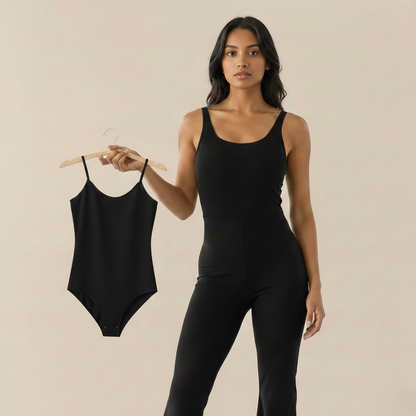 Cheekee V-Back Flared Jumpsuit + Free Contour Ultra Comfy Bodysuit | Sexy Backless Women's Jumpsuit