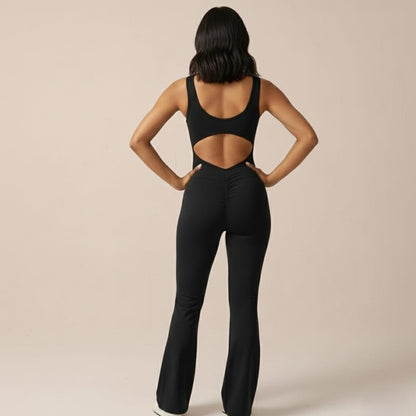 Cheekee V-Back Flared Jumpsuit + Free Contour Ultra Comfy Bodysuit | Sexy Backless Women's Jumpsuit