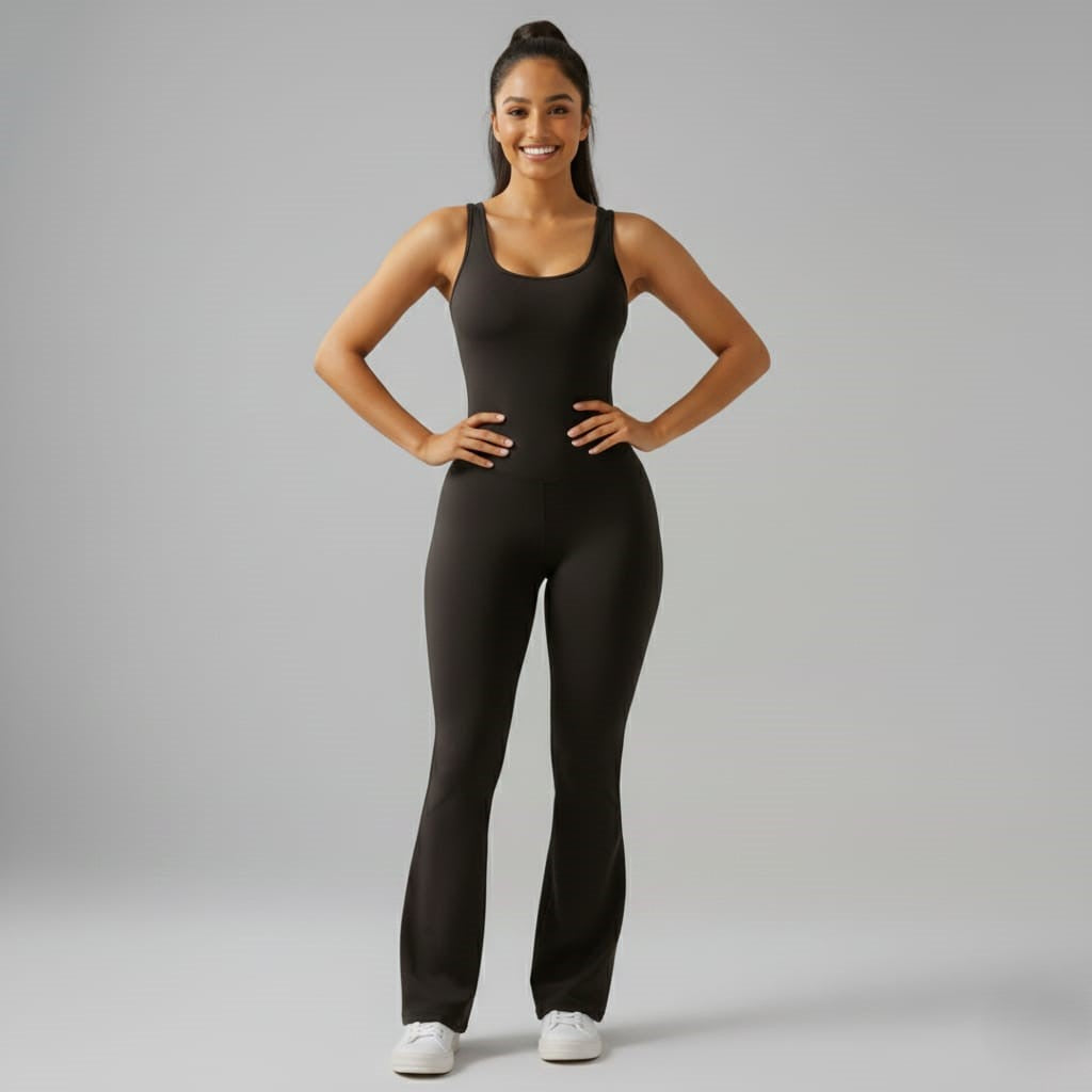 V Back Sleeveless Flare Jumpsuit