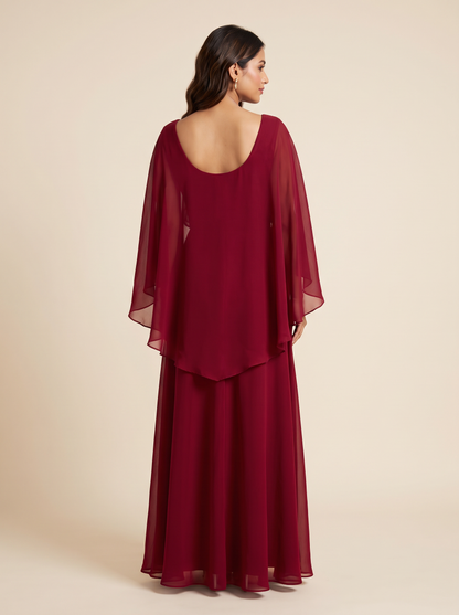 Saavi Maxi Dress – Maroon Cape Dress for Women