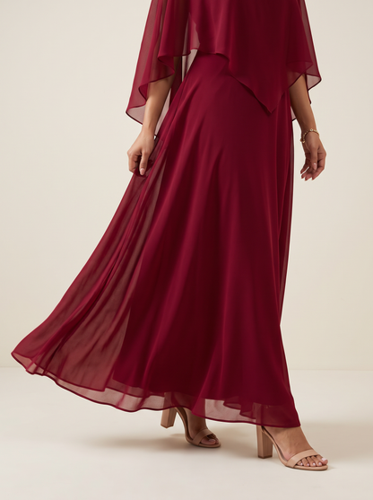 Saavi Maxi Dress – Maroon Cape Dress for Women