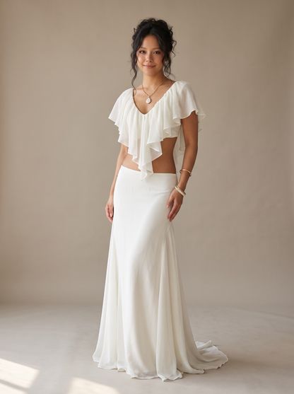 Ivory Ruffle Crop Top & Mermaid Maxi Skirt Co-ord Set