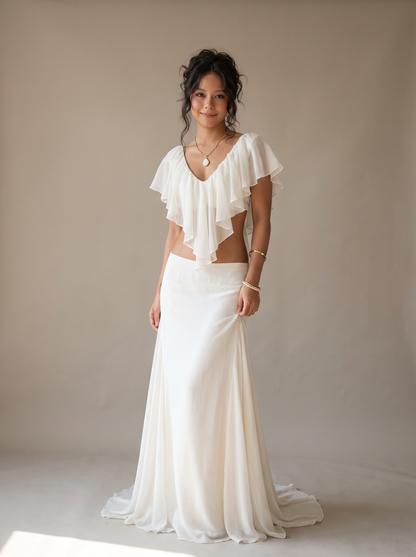 Ivory Ruffle Crop Top & Mermaid Maxi Skirt Co-ord Set