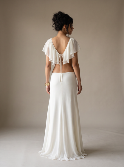 Ivory Ruffle Crop Top & Mermaid Maxi Skirt Co-ord Set
