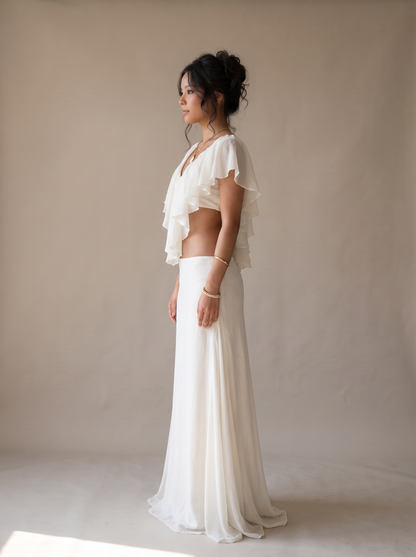 Ivory Ruffle Crop Top & Mermaid Maxi Skirt Co-ord Set