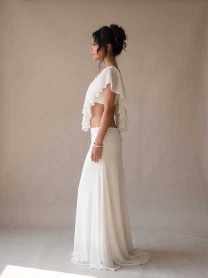 Ivory Ruffle Crop Top & Mermaid Maxi Skirt Co-ord Set