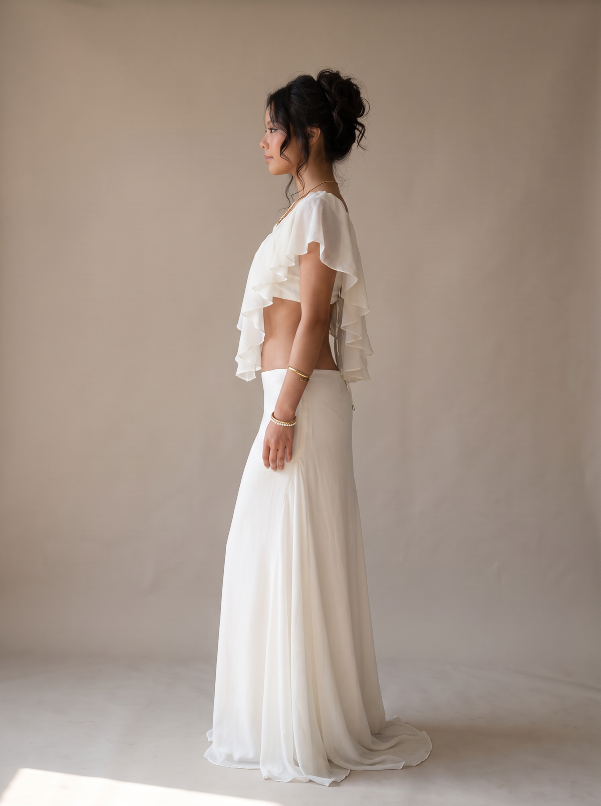 Ivory Ruffle Crop Top & Mermaid Maxi Skirt Co-ord Set