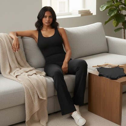 Cheekee V-Back Flared Jumpsuit + Free Contour Ultra Comfy Bodysuit | Sexy Backless Women's Jumpsuit